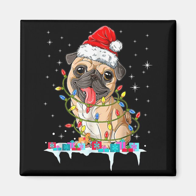 Pug Christmas Tree Lights Santa Dog Xmas  Magnet (Vorne)