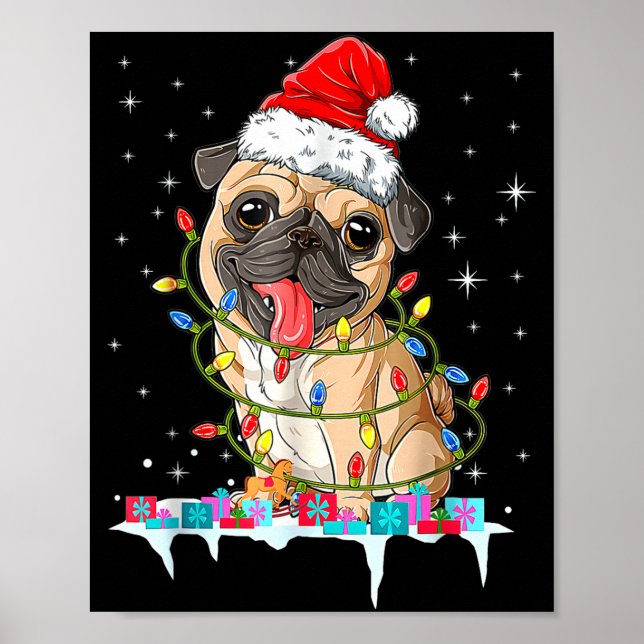 Pug Christmas Tree Lights Santa Dog Xmas  Poster (Vorne)