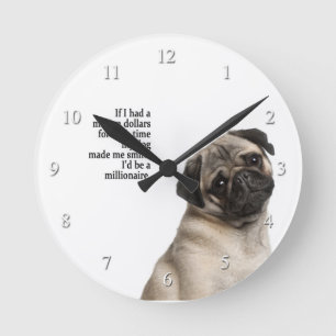 Pug Clock Runde Wanduhr