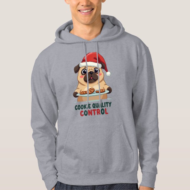 Pug Cookie Quality Control Funny Christmas Hoodie (Vorderseite)