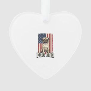 Pug Dad Patriotisches Vintage Gravur Hund-Shirt De Ornament