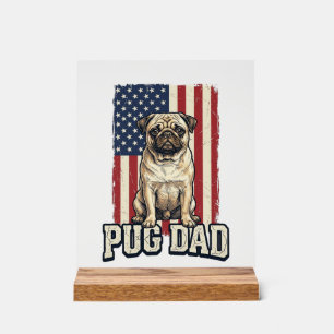 Pug Dad Patriotisches Vintage-Prägung Hunde-Shirt  Acrylschild