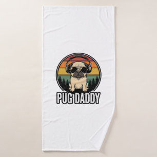 Pug Daddy Vintage Sonnenuntergang Hund Vector-Shir Badehandtuch
