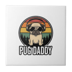 Pug Daddy Vintage Sonnenuntergang Hund Vektor-Shir Fliese