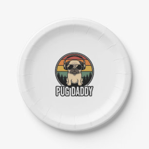 Pug Daddy Vintage Sonnenuntergang Hund Vektor-Shir Pappteller