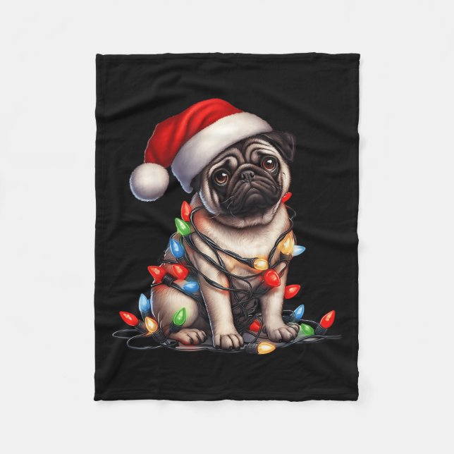 Pug Dog Christmas Lights Santa Hat Dog Lover  Fleecedecke (Vorderseite)
