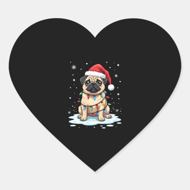 Pug Dog Christmas Men Women (2) Herz-Aufkleber (Vorderseite)