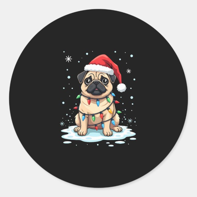 Pug Dog Christmas Men Women (2) Runder Aufkleber (Vorderseite)