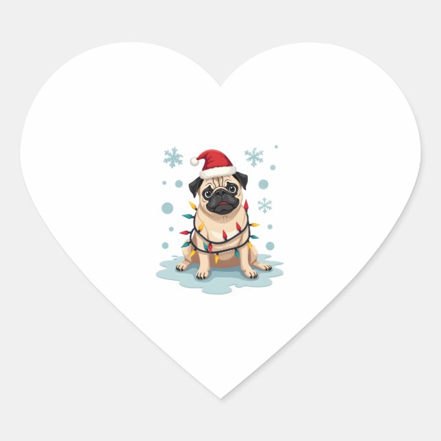 Pug Dog Christmas Men Women Herz-Aufkleber (Vorderseite)
