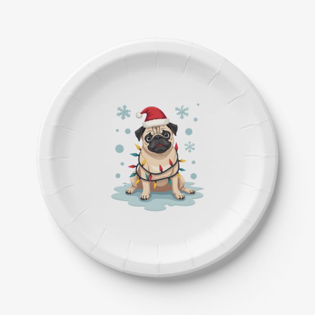 Pug Dog Christmas Men Women Pappteller (Vorderseite)