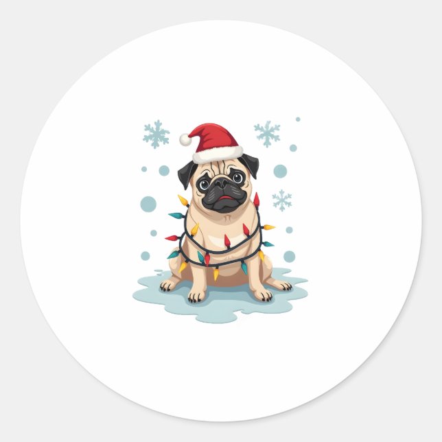 Pug Dog Christmas Men Women Runder Aufkleber (Vorderseite)