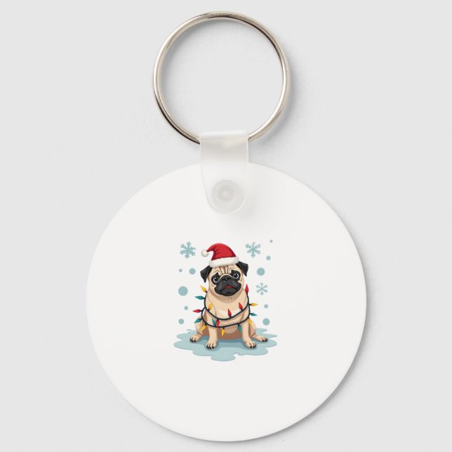 Pug Dog Christmas Men Women Schlüsselanhänger (Vorderseite)
