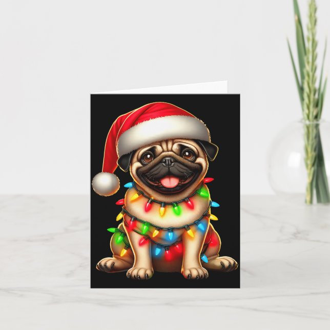 Pug Dog Christmas Tree Lights Santa Xmas Pajama Do Karte (Vorderseite)