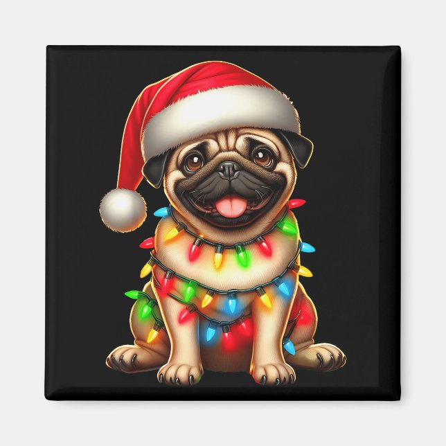 Pug Dog Christmas Tree Lights Santa Xmas Pajama Do Magnet (Vorne)