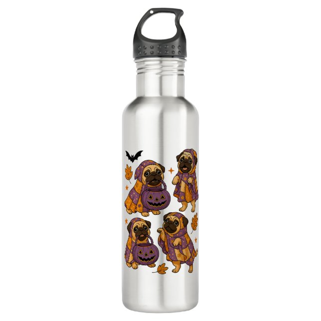 Pug Dog Ghost Halloween Spooky Edelstahlflasche (Vorderseite)