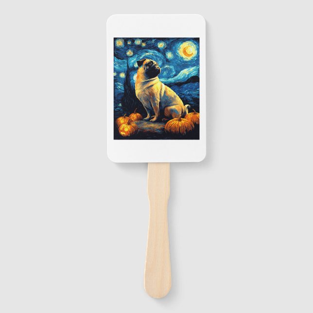 Pug dog of van gogh starry night halloween Funny J Fächer (Vorderseite)