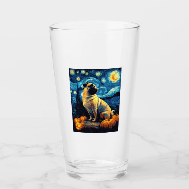 Pug dog of van gogh starry night halloween Funny J Glas (Vorderseite)