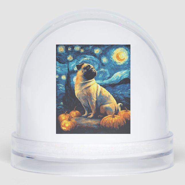Pug dog of van gogh starry night halloween Funny J Schneekugeln (Vorderseite)