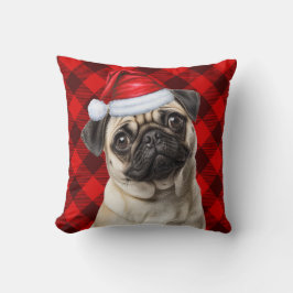 Pug Dog Red Buffalo Plaid Christmas Holiday Kissen