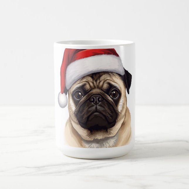 Pug Dog Santa Hat Merry Christmas Art Kaffeetasse (Mittel)