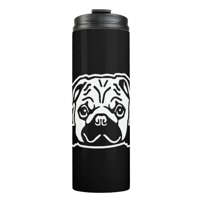 Pug Dog Sketch Portrait Thermosbecher (Vorderseite)