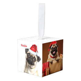 Pug Dog Two Photo Christmas Holiday Würfelornament