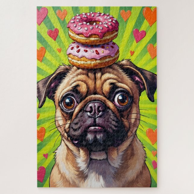 Pug Dog Valentine's Day Heart Donut Stack Puzzle (Vertikal)