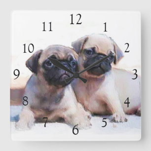 Pug dogs square clock quadratische wanduhr