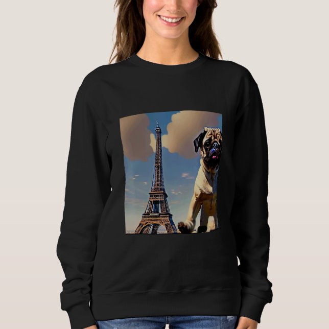 Pug  Eiffel Tower France Paris  Men Women Girls Do Sweatshirt (Vorderseite)