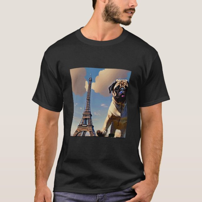 Pug  Eiffel Tower France Paris  Men Women Girls Do T-Shirt (Vorderseite)