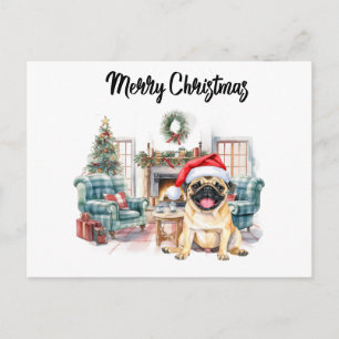 Pug Frohe Weihnachten Wasserfarbe Postkarte