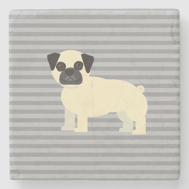 Pug Gray Lined Steinuntersetzer (Vorderseite)