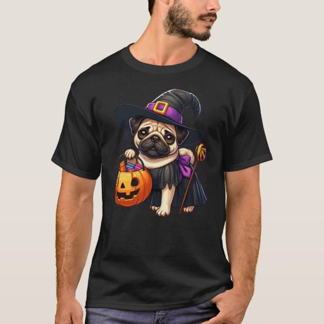 Pug Halloween Costume Witches For Lover Dog T-Shirt (Vorderseite)