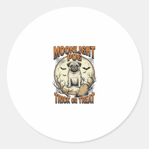 Pug Halloween-Shirt mit Vintage-Engraving-Mond_1 Runder Aufkleber