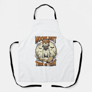 Pug Halloween-Shirt mit Vintage-Engraving-Mond_1 Schürze