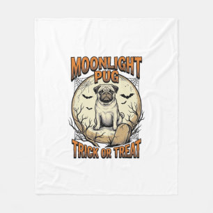 Pug-Halloween-Shirt mit Vintage-Prägung Mond_1 Fleecedecke