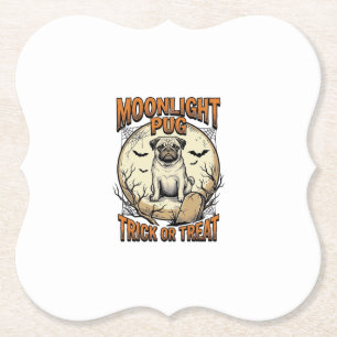 Pug-Halloween-Shirt mit Vintage-Prägung Mond_1 Untersetzer