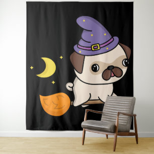 Pug-Hexe-Wandteppich Wandteppich