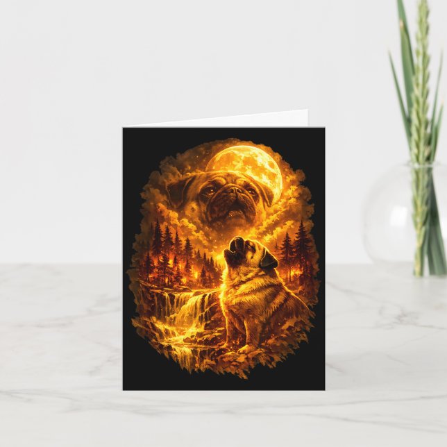 Pug howling at moon dramatic full moon  karte (Vorderseite)