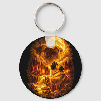 Pug howling at moon dramatic full moon  schlüsselanhänger