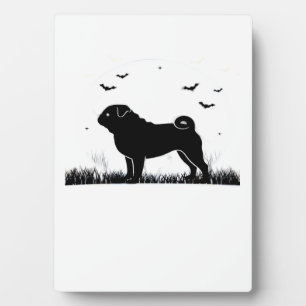 Pug Hund � Halloween Mond Silhouette Klassisches T Fotoplatte
