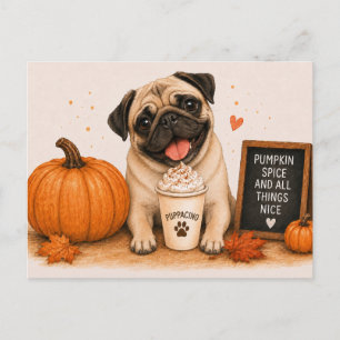 Pug Hund Kuscheliger Kürbis-Gewürz-Puppaccino Postkarte
