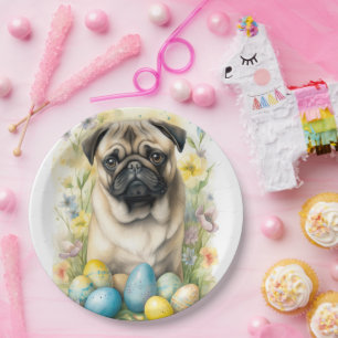 Pug Hund mit Ostereiern Feiertag  Pappteller