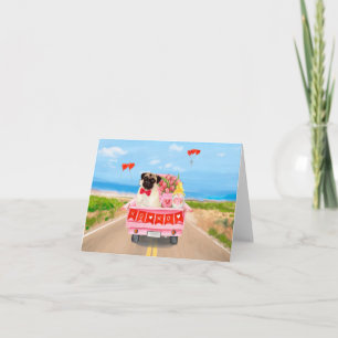 Pug-Hund-Valentinstag-LKW-Herzen Karte