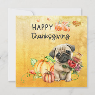 PUG Hunde Frohes Erntedankfest Wasserfarben Feiertagskarte