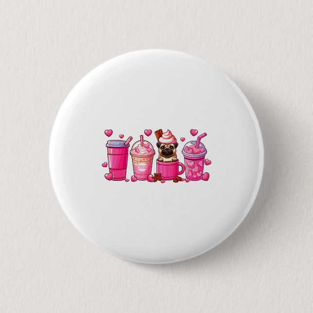 Pug Inside Cup Coffees Lover Valentines Day Heart  Button (Vorderseite)