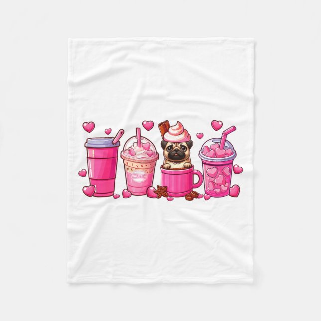 Pug Inside Cup Coffees Lover Valentines Day Heart  Fleecedecke (Vorderseite)