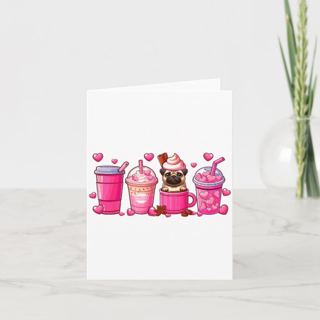 Pug Inside Cup Coffees Lover Valentines Day Heart  Karte (Vorderseite)