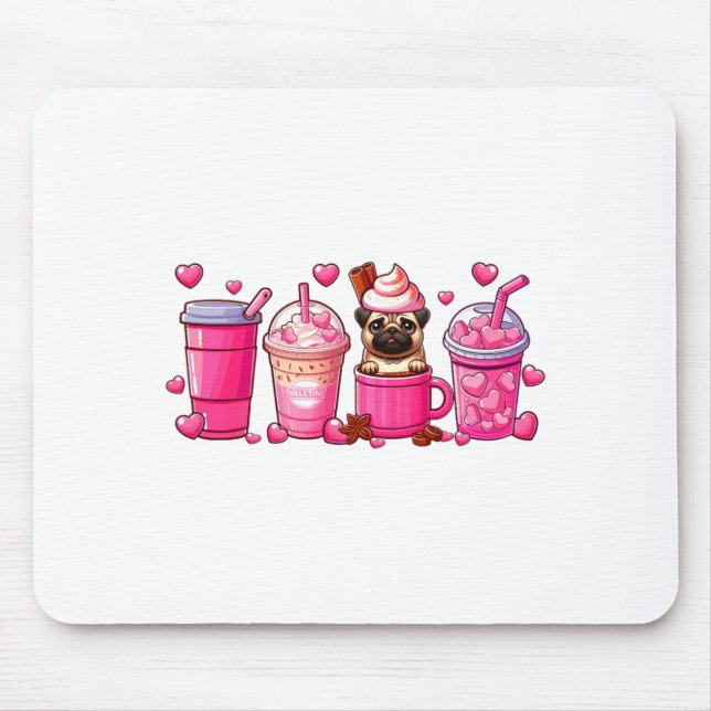 Pug Inside Cup Coffees Lover Valentines Day Heart  Mousepad (Vorne)