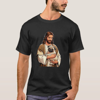 Pug Jesus byAxisone Unisex Adults Kids  Black Smal T-Shirt